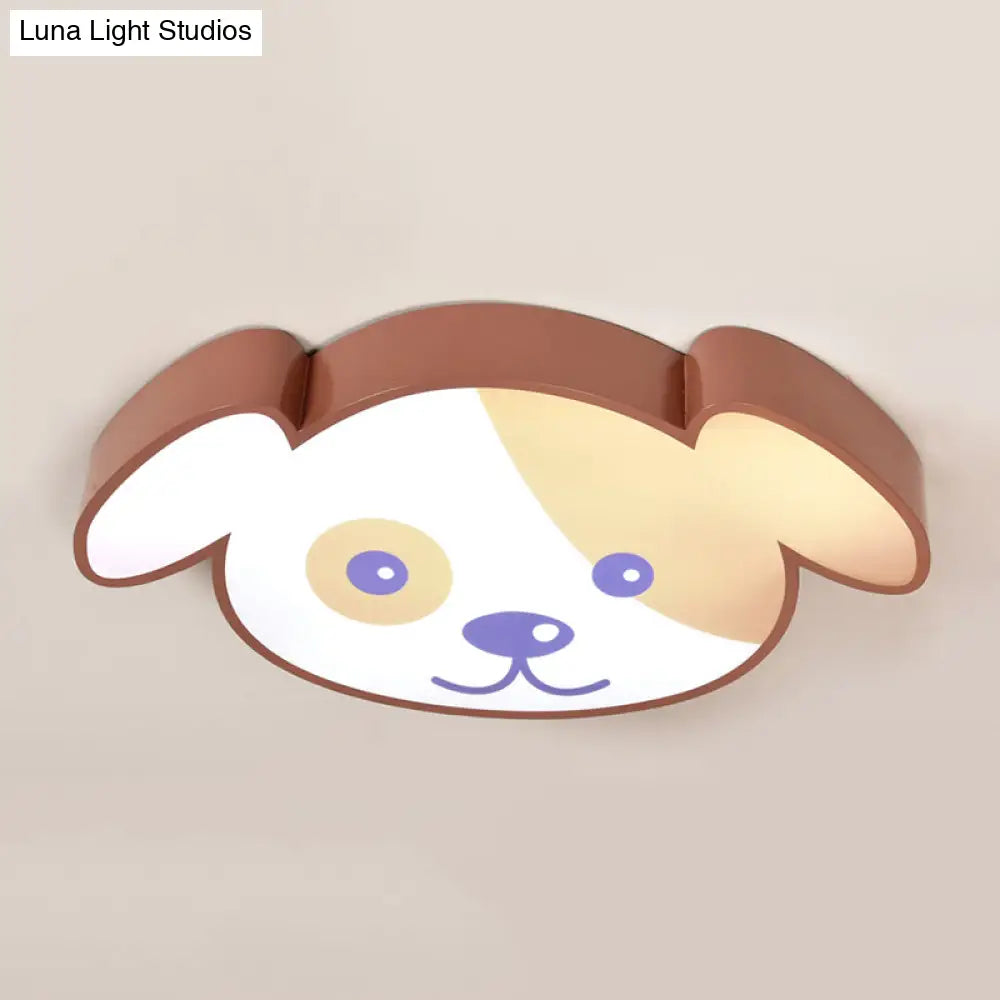 Brown Acrylic Doggy Flush Ceiling Light - Animal Style Fixture For Kids Bedroom
