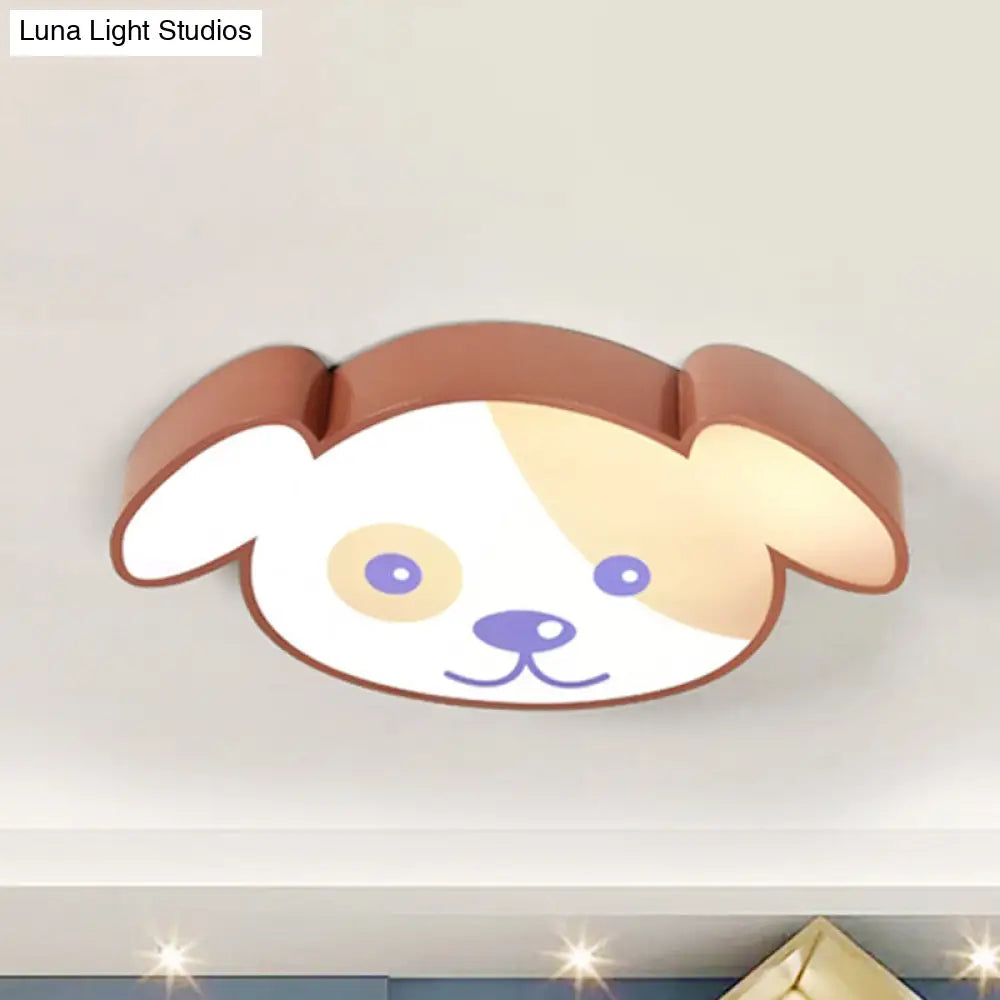 Brown Acrylic Doggy Flush Ceiling Light - Animal Style Fixture For Kids Bedroom