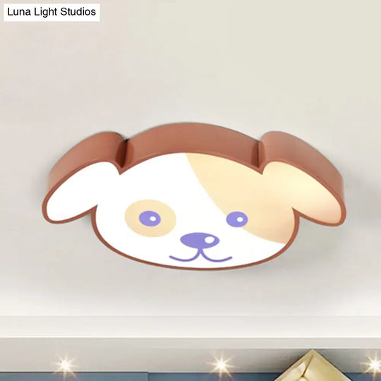 Brown Acrylic Doggy Flush Ceiling Light - Animal Style Fixture For Kids Bedroom