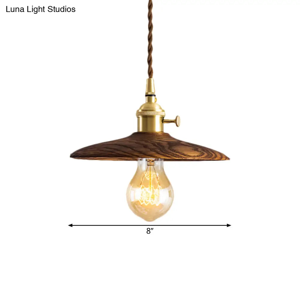 Brown/Beige Conical Living Room Suspension Light - 1 Contemporary Hanging Lamp In Wood Finish