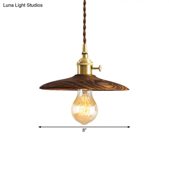 Brown/Beige Conical Living Room Suspension Light - 1 Contemporary Hanging Lamp In Wood Finish