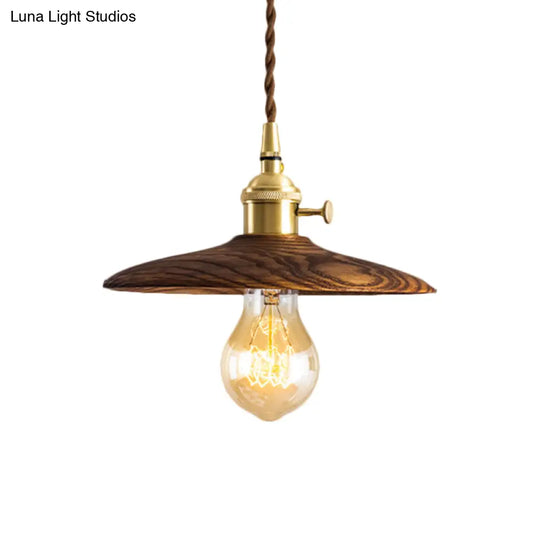 Brown/Beige Conical Living Room Suspension Light - 1 Contemporary Hanging Lamp In Wood Finish