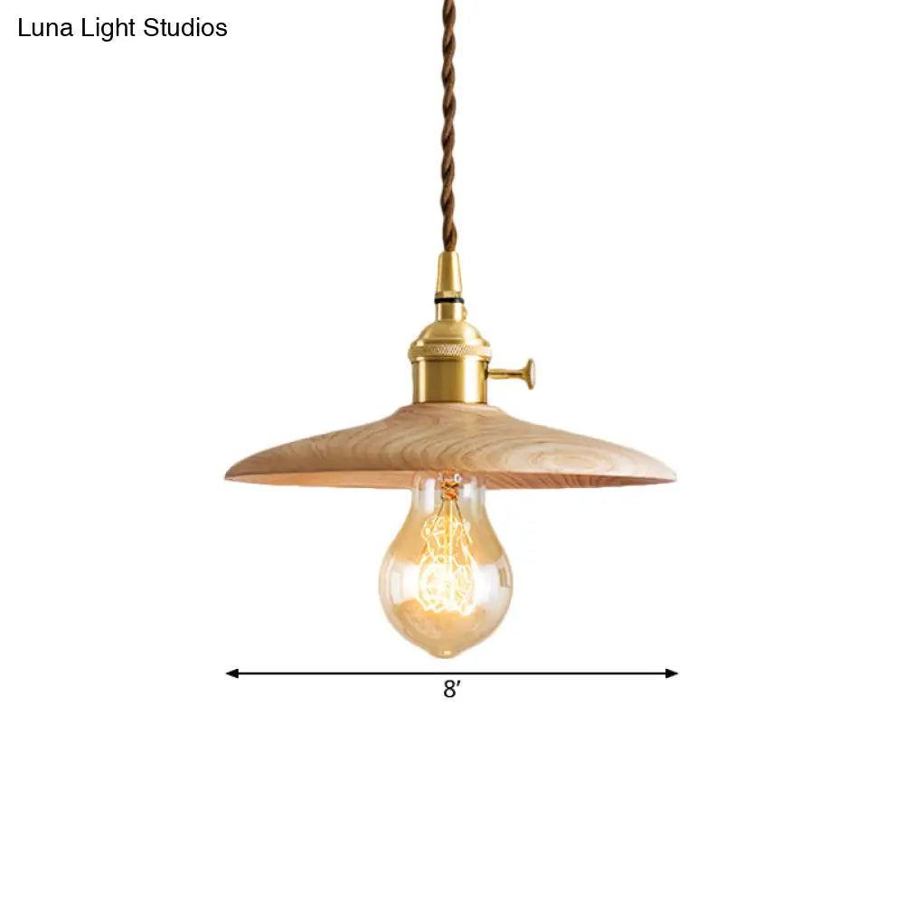 Brown/Beige Conical Living Room Suspension Light - 1 Contemporary Hanging Lamp In Wood Finish