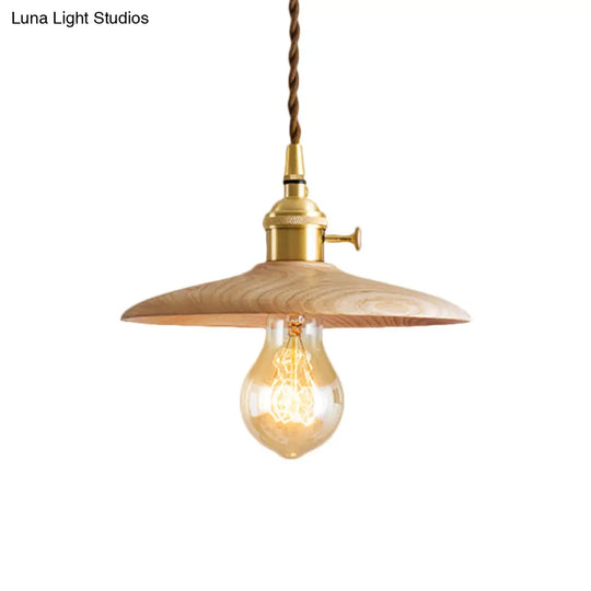 Brown/Beige Conical Living Room Suspension Light - 1 Contemporary Hanging Lamp In Wood Finish