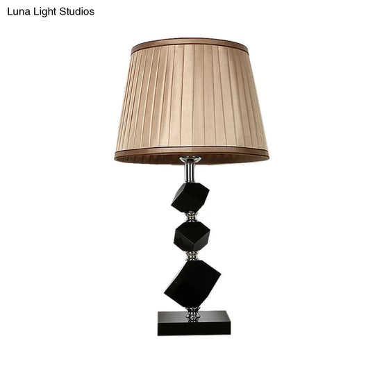 Brown Cone Nightstand Lamp - Lodge Style Crystal Table Light For Bedroom