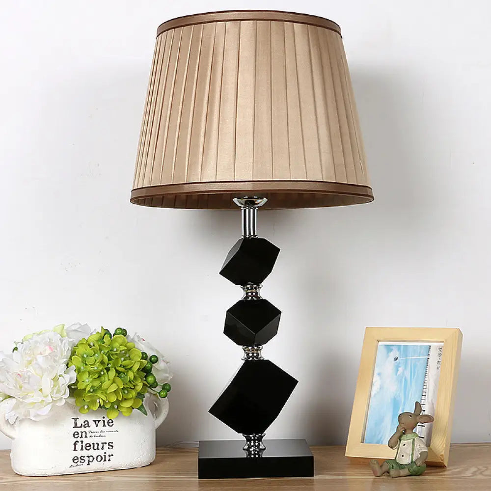 Brown Cone Nightstand Lamp - Lodge Style Crystal Table Light For Bedroom