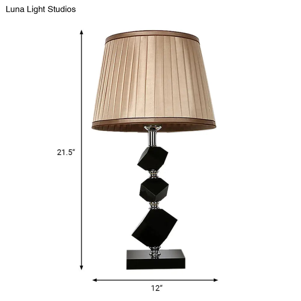 Brown Cone Nightstand Lamp - Lodge Style Crystal Table Light For Bedroom