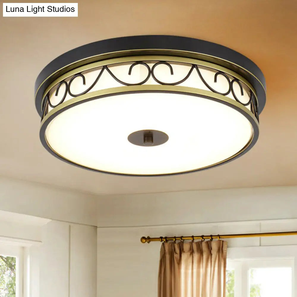 Brown Cream Glass Led Flush Mount Ceiling Light For Traditional Bedroom