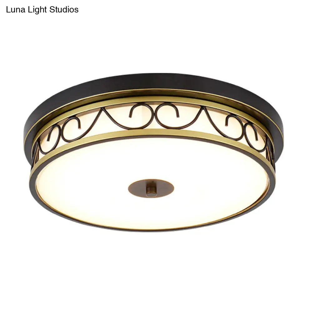 Brown Cream Glass Led Flush Mount Ceiling Light For Traditional Bedroom