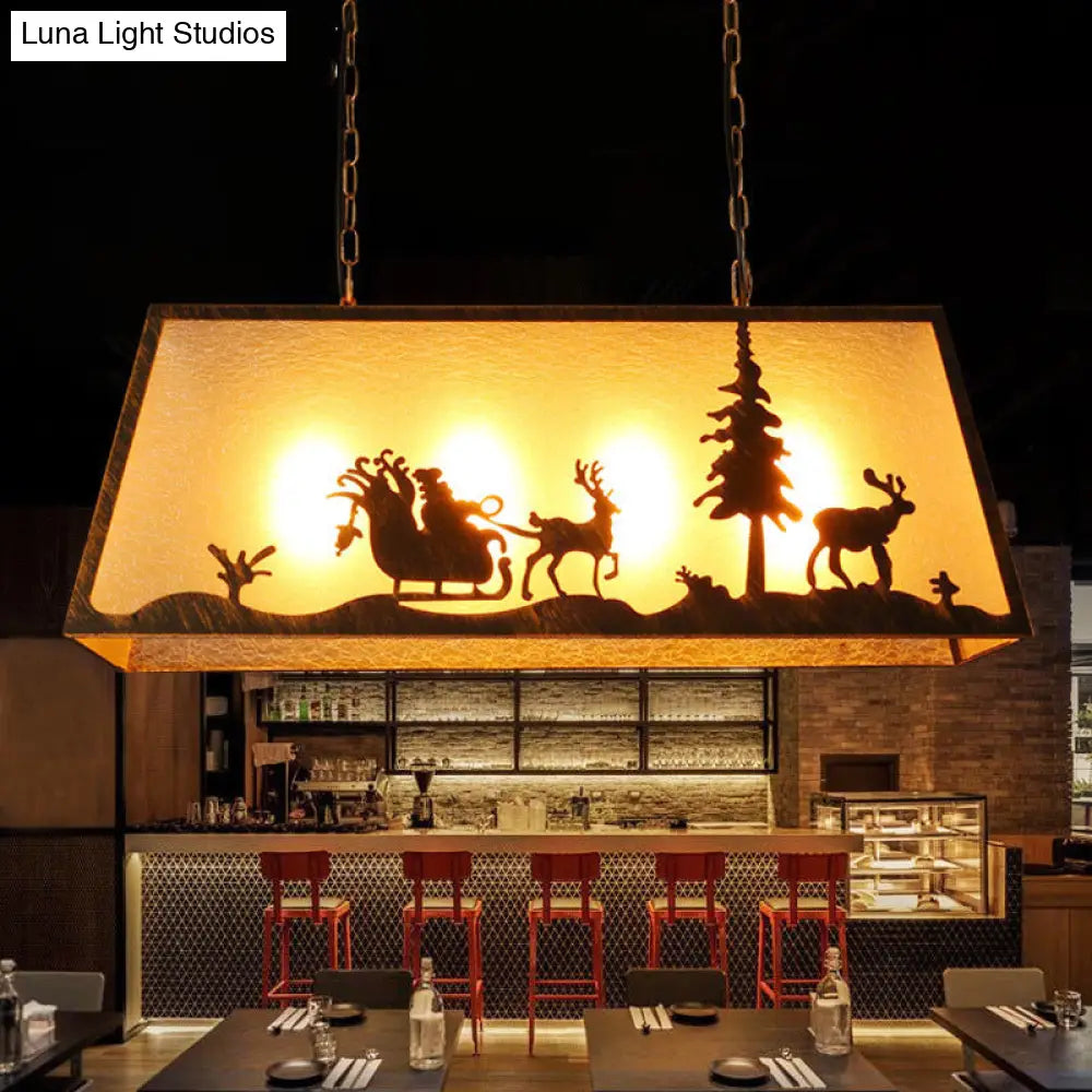 Brown Fabric Trapezoidal Island Lamp - Traditional Pendant Ceiling Light For Restaurants (4-Head)