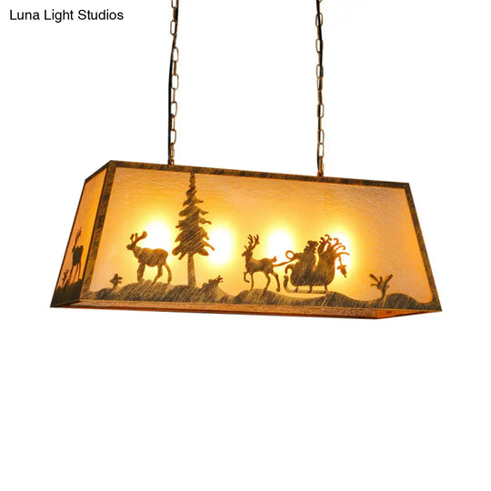 Brown Fabric Trapezoidal Island Lamp - Traditional Pendant Ceiling Light For Restaurants (4-Head)