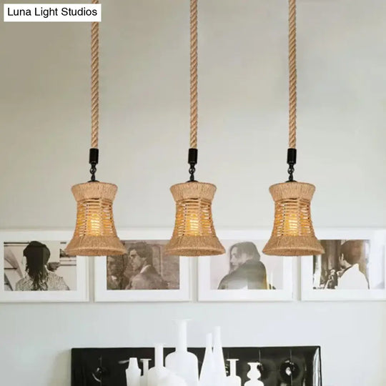 Rustic Brown Flared Shade Pendant With 3 Bulbs - Dining Room Ceiling Lamp