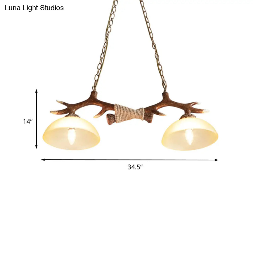 Brown Glass Island Lamp - 2-Bulb Suspension Light For Restaurants With Traditional Design