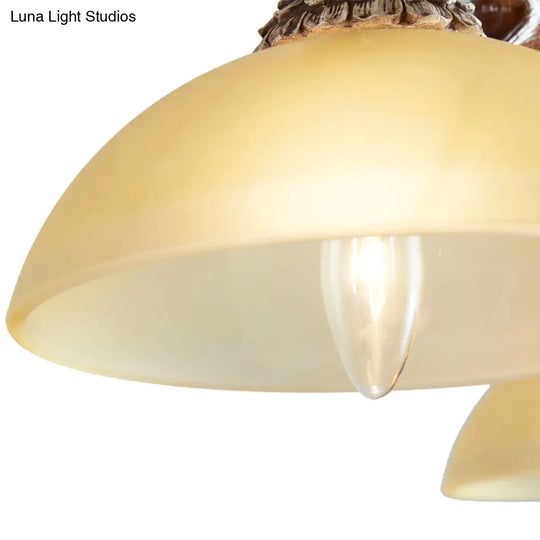 Brown Glass Island Lamp - 2-Bulb Suspension Light For Restaurants With Traditional Design