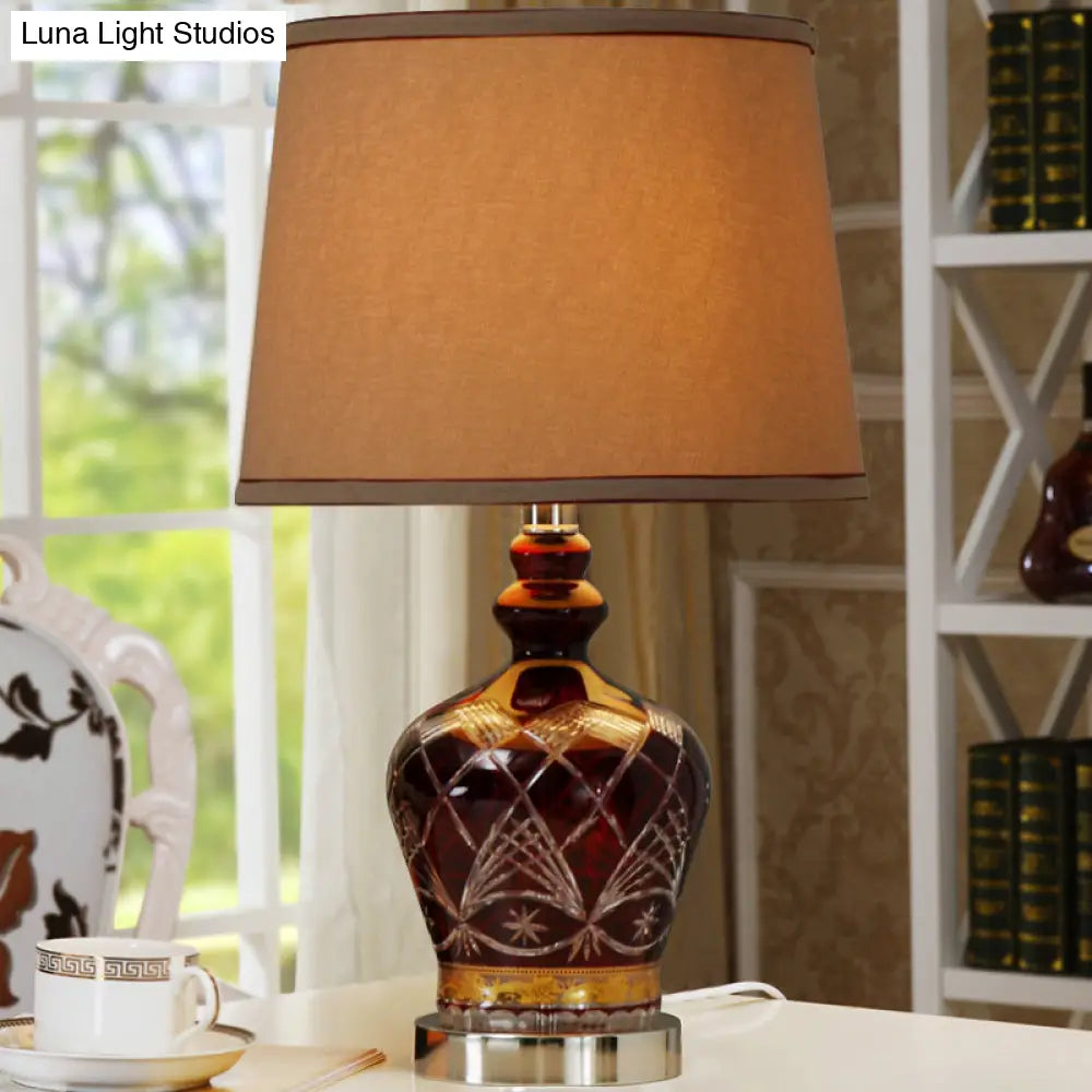 Brown Jug Farmhouse Ceramic Dining Room Table Lamp With Drum Shade