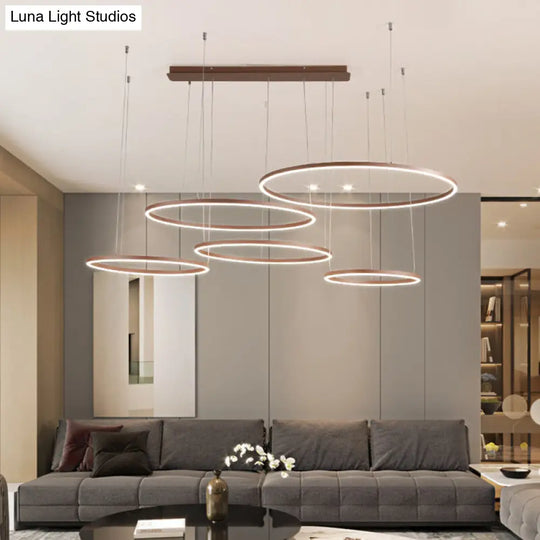 Circular Restaurant Chandelier - Acrylic Minimalist Led Pendant Light (3/4/5 Tier) In Brown