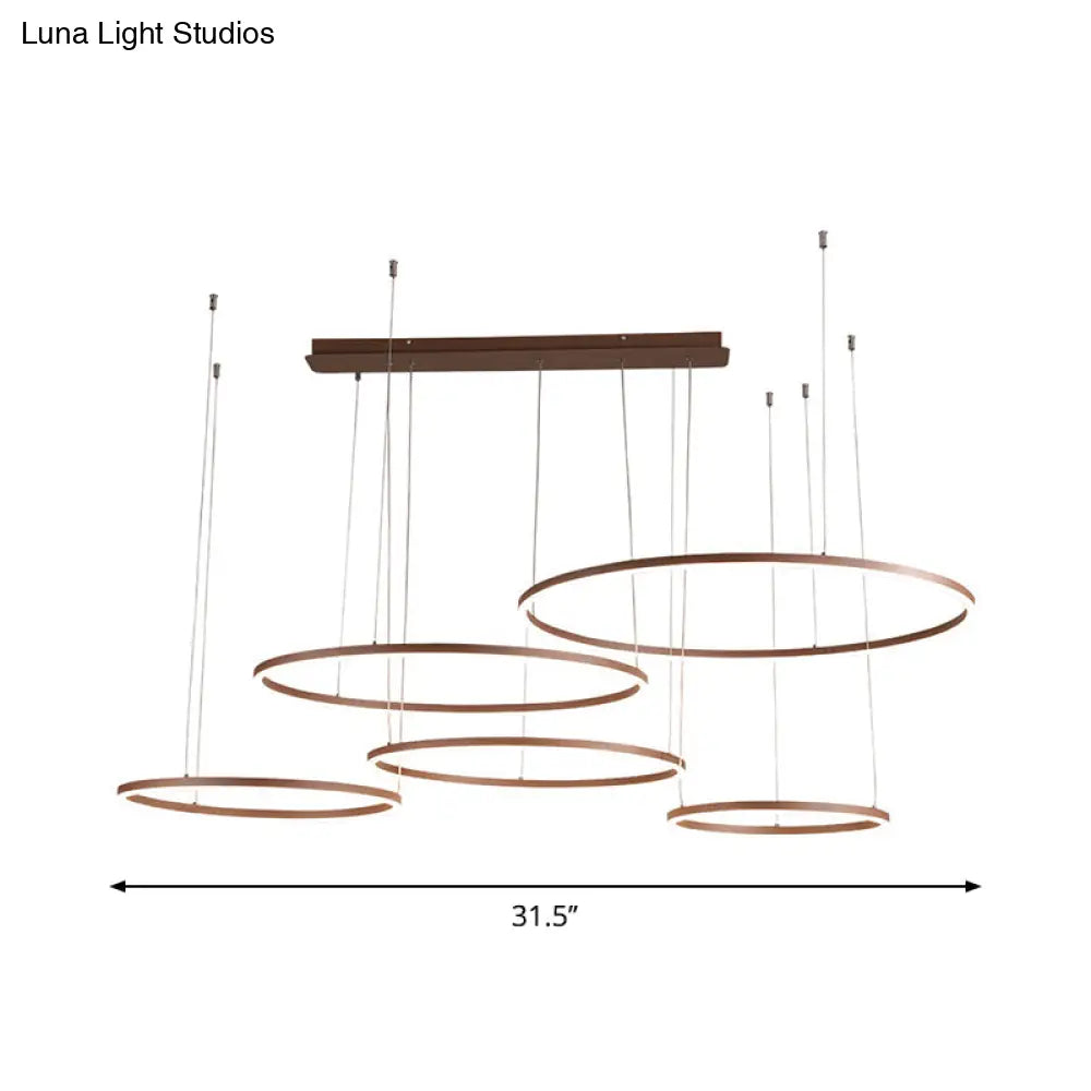 Brown Led Acrylic Chandelier - 3/4/5-Tier Minimalist Circular Pendant Light For Restaurants