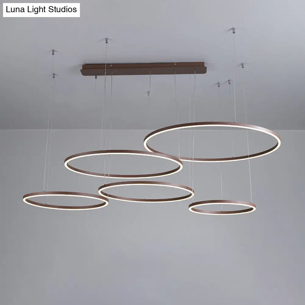 Brown Led Acrylic Chandelier - 3/4/5-Tier Minimalist Circular Pendant Light For Restaurants