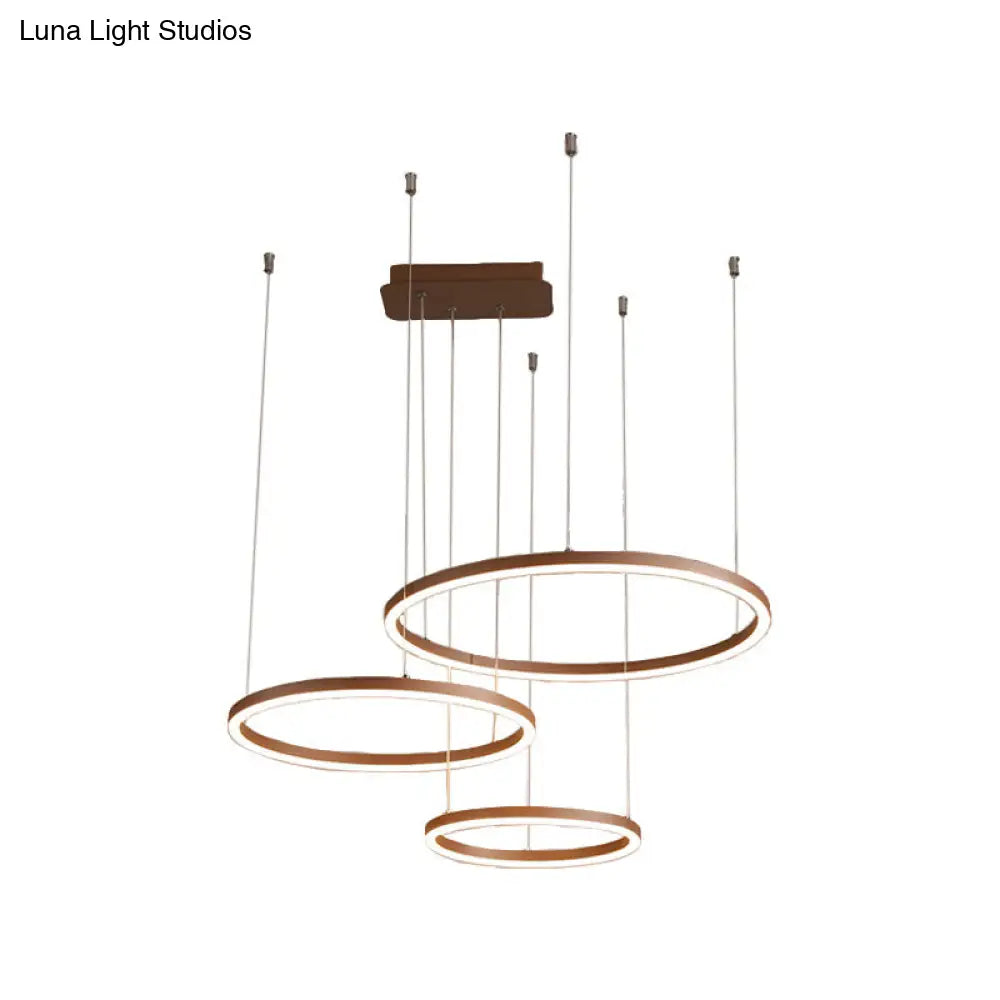 Circular Restaurant Chandelier - Acrylic Minimalist Led Pendant Light (3/4/5 Tier) In Brown