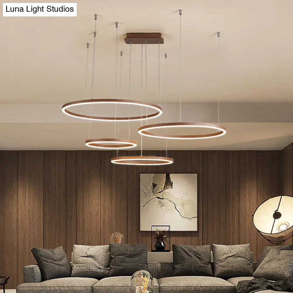 Circular Restaurant Chandelier - Acrylic Minimalist Led Pendant Light (3/4/5 Tier) In Brown / 4