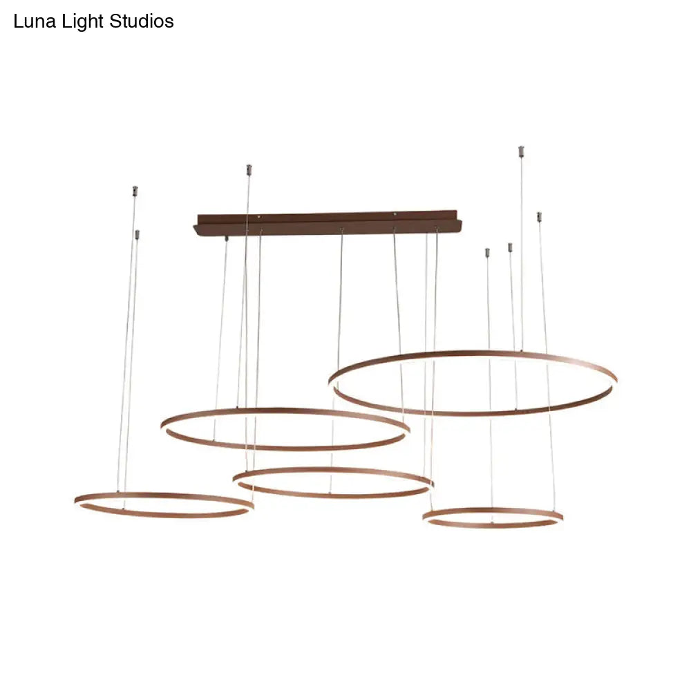 Brown Led Acrylic Chandelier - 3/4/5-Tier Minimalist Circular Pendant Light For Restaurants