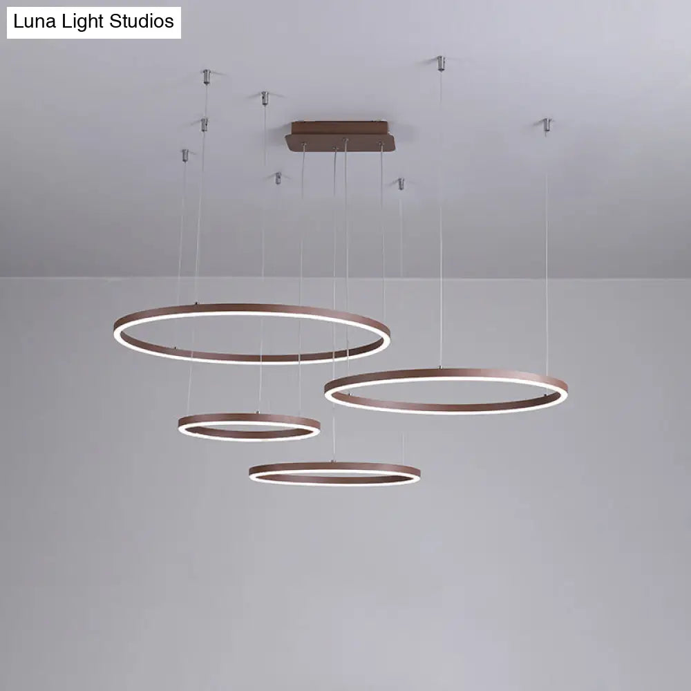 Circular Restaurant Chandelier - Acrylic Minimalist Led Pendant Light (3/4/5 Tier) In Brown