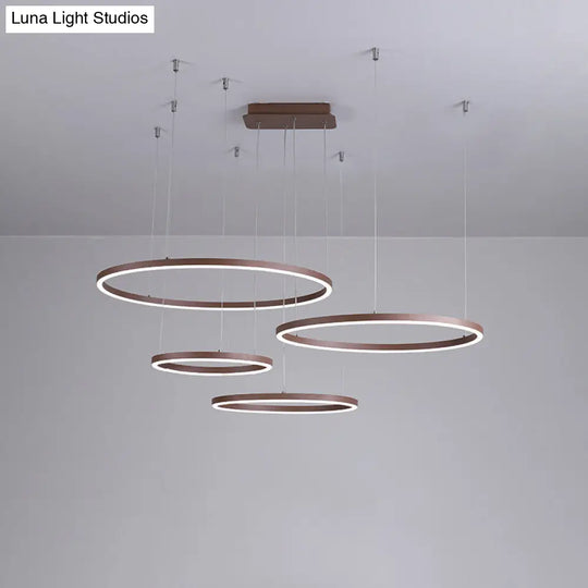 Circular Restaurant Chandelier - Acrylic Minimalist Led Pendant Light (3/4/5 Tier) In Brown