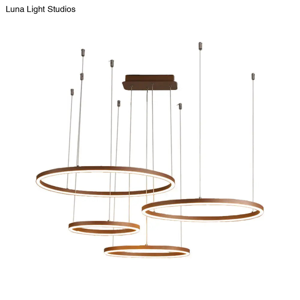 Brown Led Acrylic Chandelier - 3/4/5-Tier Minimalist Circular Pendant Light For Restaurants