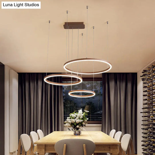 Circular Restaurant Chandelier - Acrylic Minimalist Led Pendant Light (3/4/5 Tier) In Brown