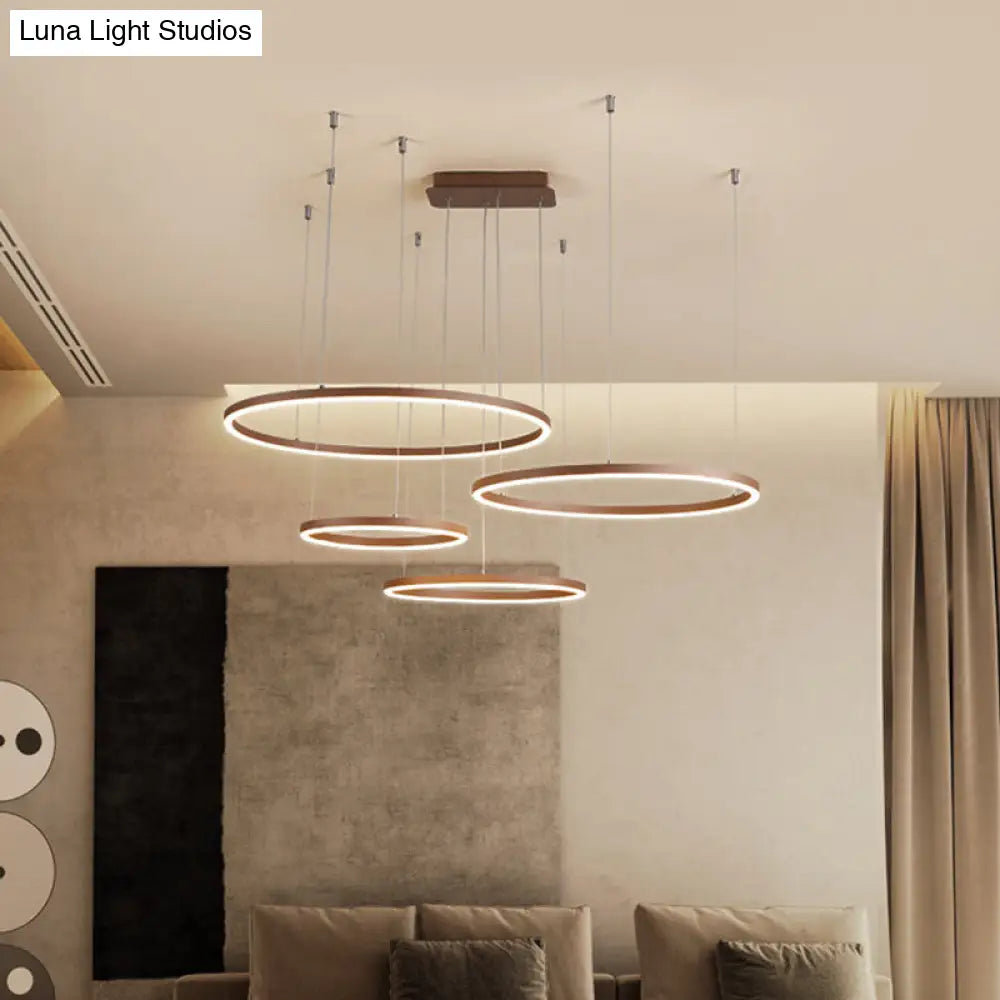 Circular Restaurant Chandelier - Acrylic Minimalist Led Pendant Light (3/4/5 Tier) In Brown