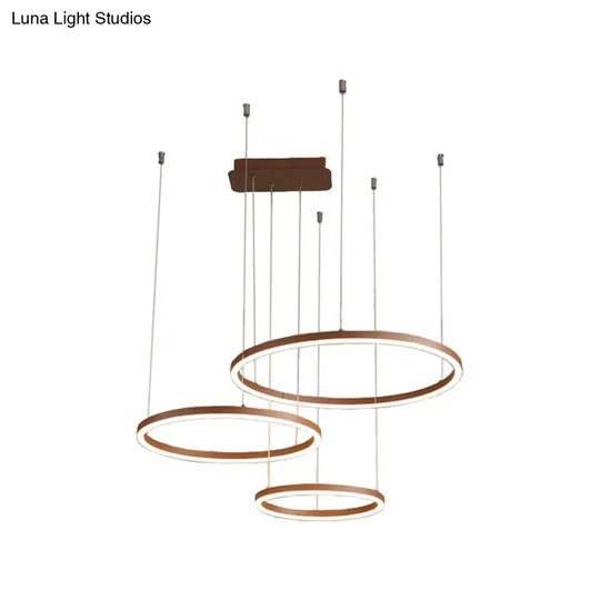 Brown Led Acrylic Chandelier - 3/4/5-Tier Minimalist Circular Pendant Light For Restaurants