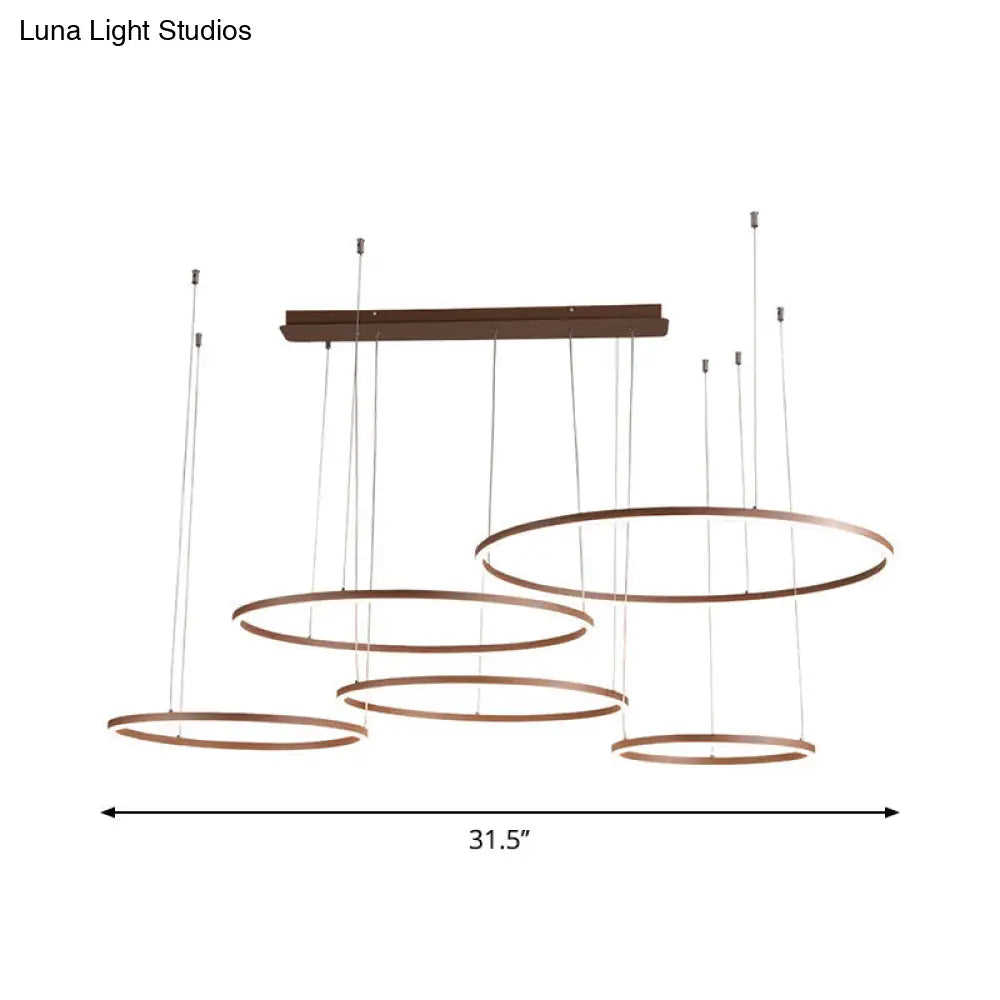 Circular Restaurant Chandelier - Acrylic Minimalist Led Pendant Light (3/4/5 Tier) In Brown