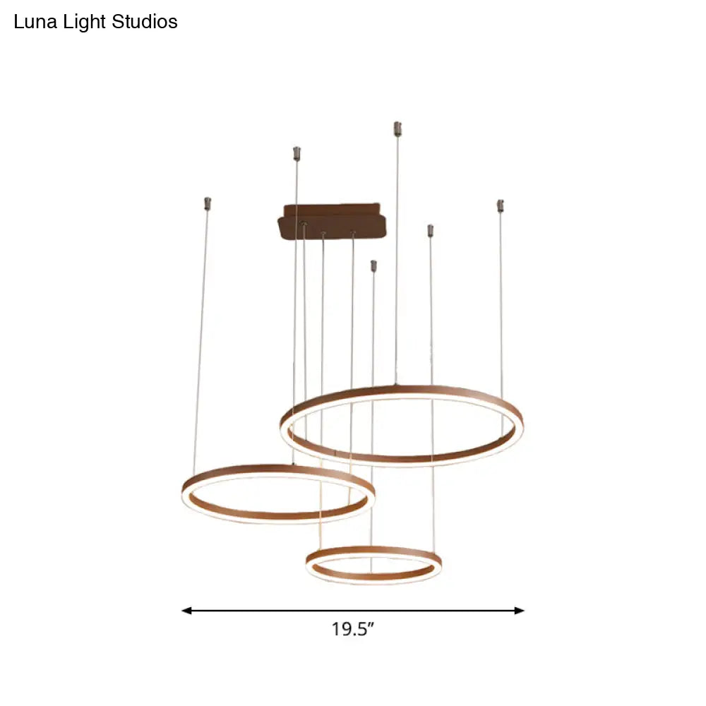 Brown Led Acrylic Chandelier - 3/4/5-Tier Minimalist Circular Pendant Light For Restaurants