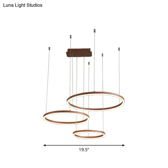 Brown Led Acrylic Chandelier - 3/4/5-Tier Minimalist Circular Pendant Light For Restaurants