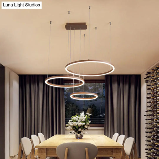 Brown Led Acrylic Chandelier - 3/4/5-Tier Minimalist Circular Pendant Light For Restaurants