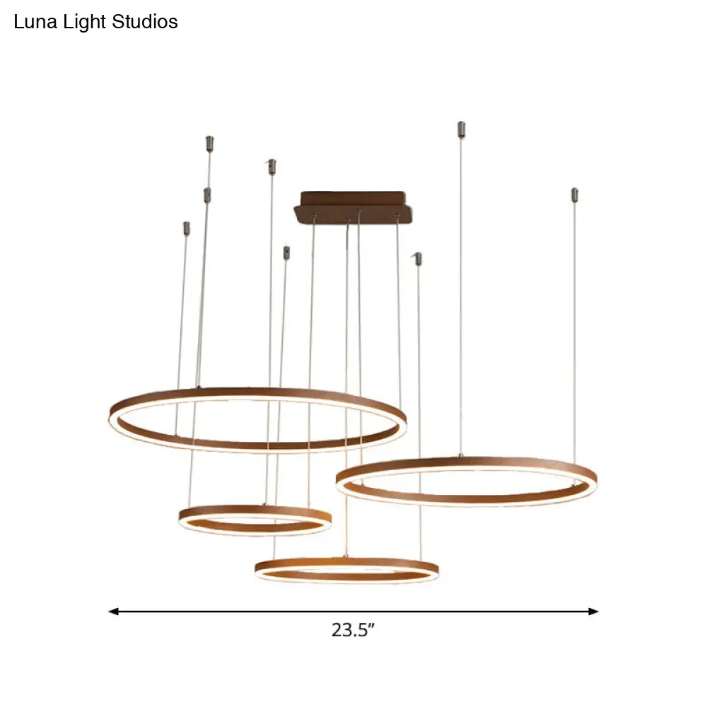 Circular Restaurant Chandelier - Acrylic Minimalist Led Pendant Light (3/4/5 Tier) In Brown