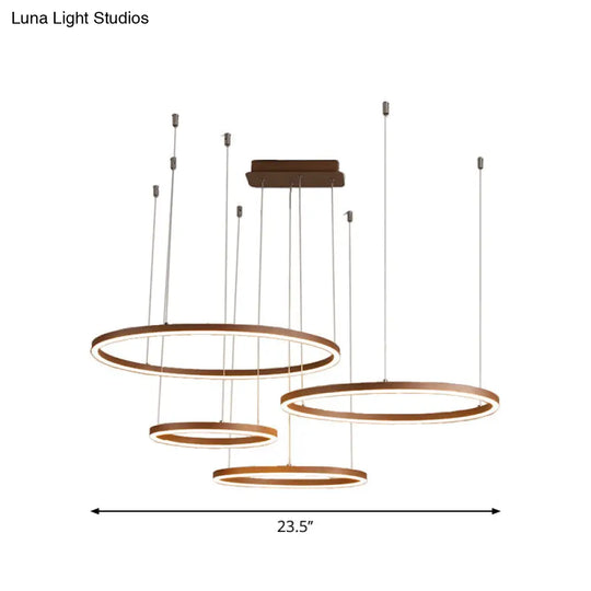 Circular Restaurant Chandelier - Acrylic Minimalist Led Pendant Light (3/4/5 Tier) In Brown