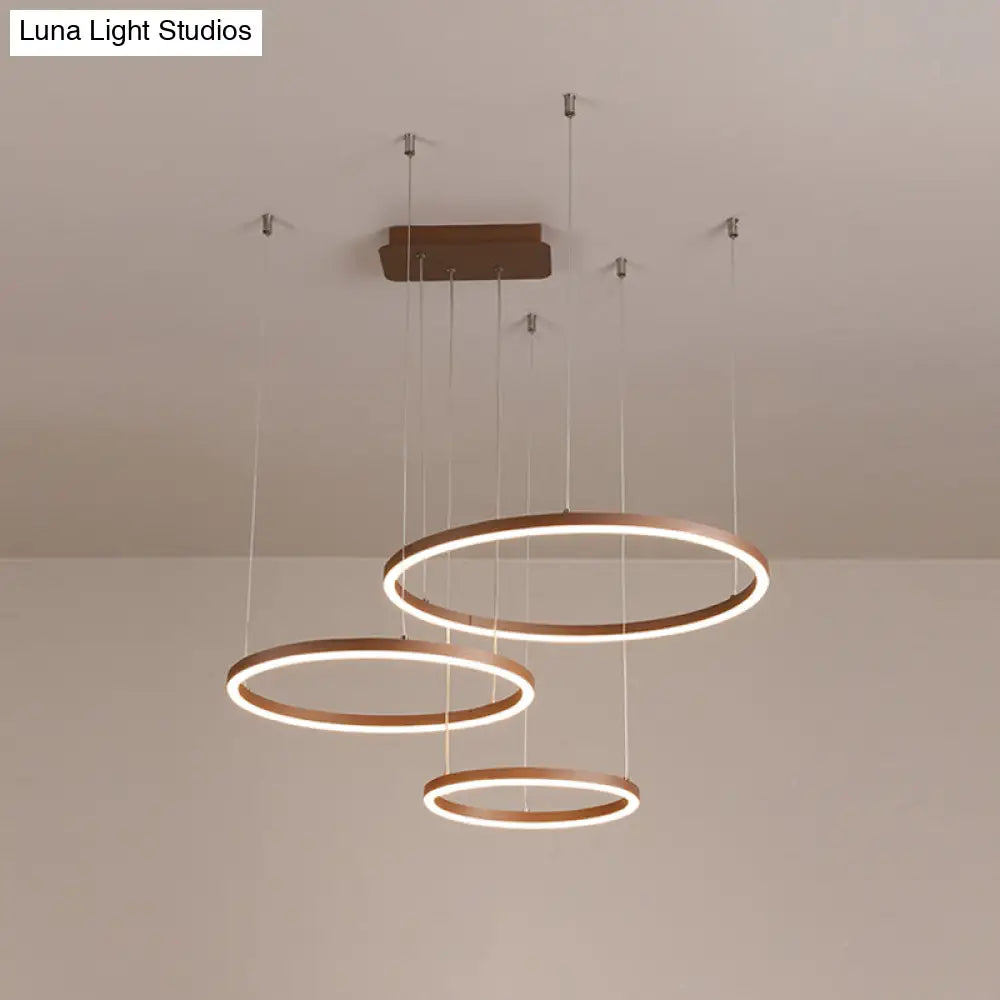 Brown Led Acrylic Chandelier - 3/4/5-Tier Minimalist Circular Pendant Light For Restaurants