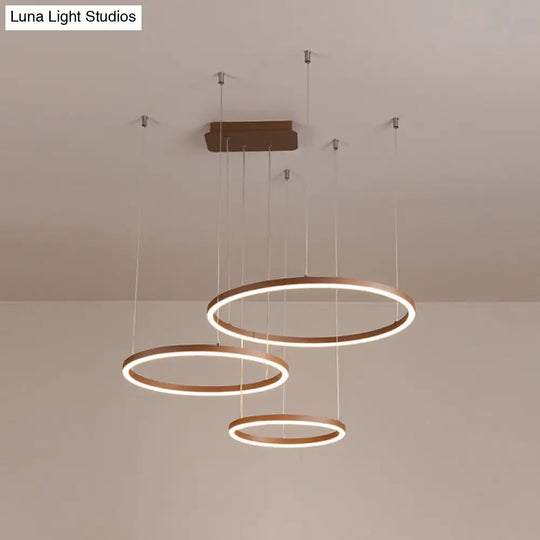 Circular Restaurant Chandelier - Acrylic Minimalist Led Pendant Light (3/4/5 Tier) In Brown