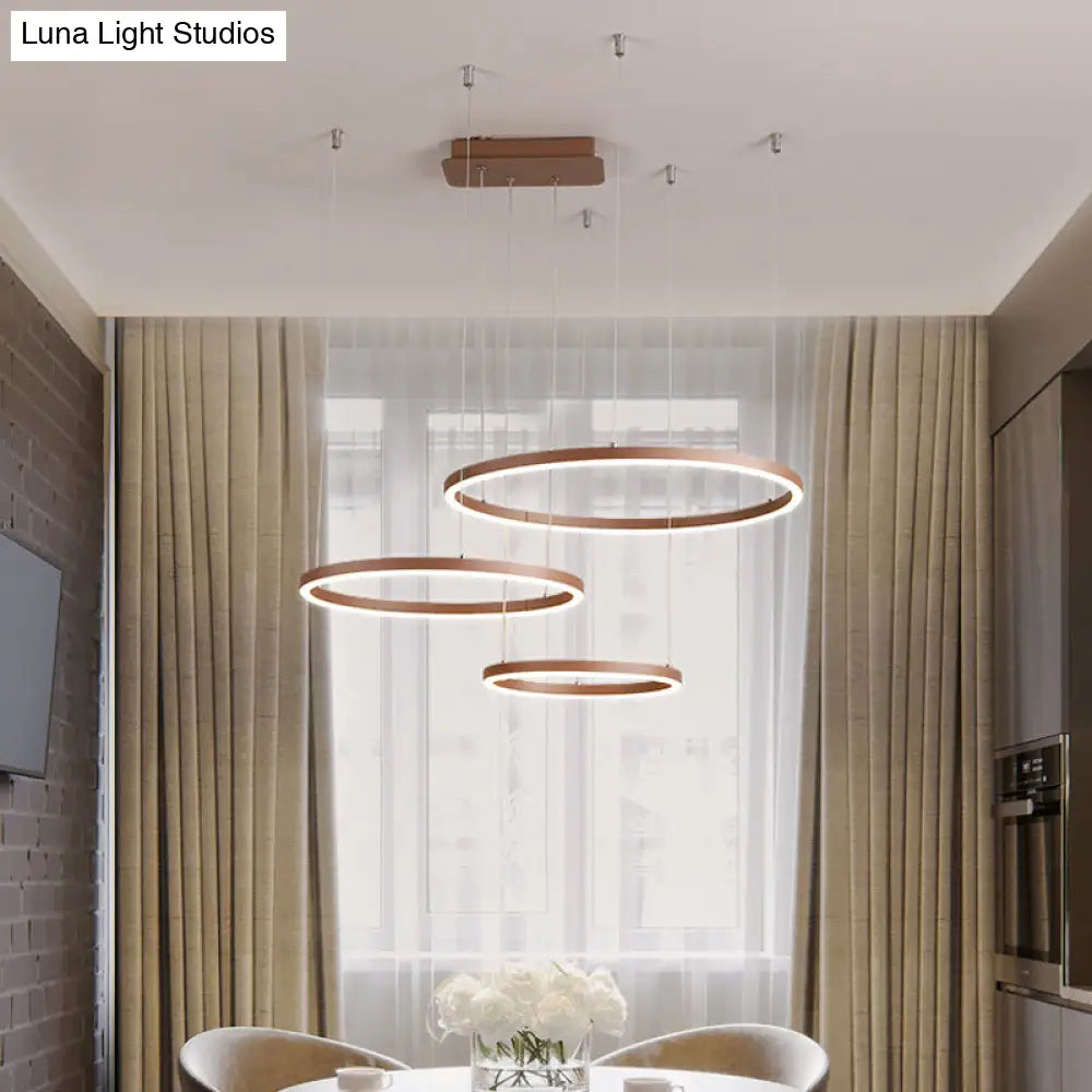 Circular Restaurant Chandelier - Acrylic Minimalist Led Pendant Light (3/4/5 Tier) In Brown / 3