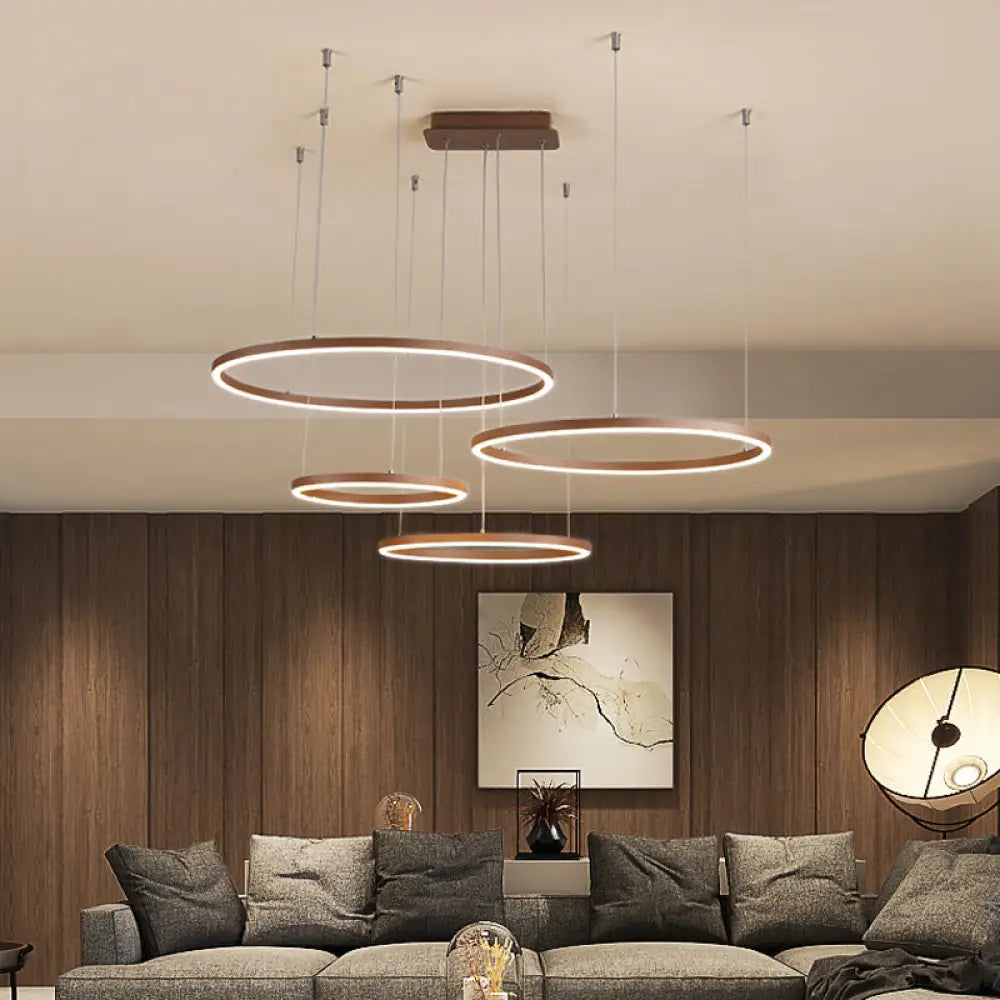 Brown Led Acrylic Chandelier - 3/4/5-Tier Minimalist Circular Pendant Light For Restaurants / 4