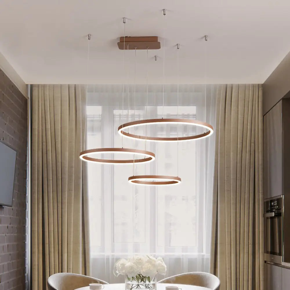 Brown Led Acrylic Chandelier - 3/4/5-Tier Minimalist Circular Pendant Light For Restaurants / 3