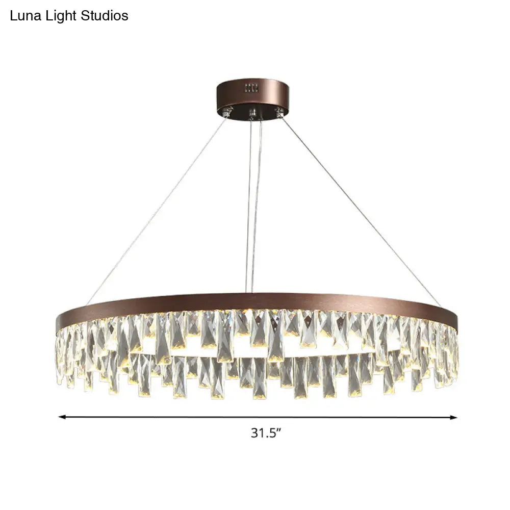 Brown Led Crystal Block Chandelier Light Contemporary Suspension For Living Room 16/23.5/31.5 Wide