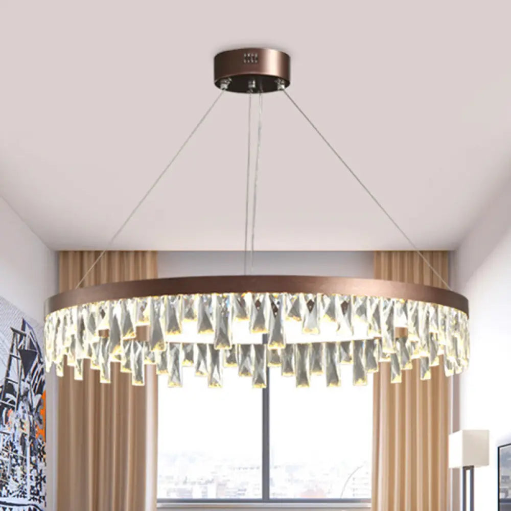 Brown Led Crystal Block Chandelier Light Contemporary Suspension For Living Room 16/23.5/31.5 Wide /