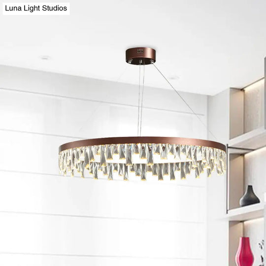 Brown Led Crystal Block Chandelier Light Contemporary Suspension For Living Room 16/23.5/31.5 Wide