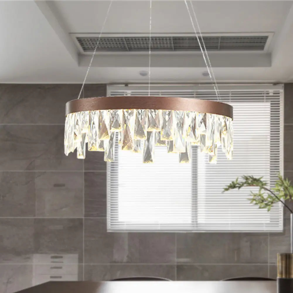 Brown Led Crystal Block Chandelier Light Contemporary Suspension For Living Room 16/23.5/31.5 Wide /