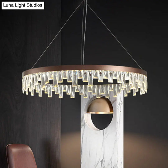 Brown Led Crystal Block Chandelier Light Contemporary Suspension For Living Room 16/23.5/31.5 Wide