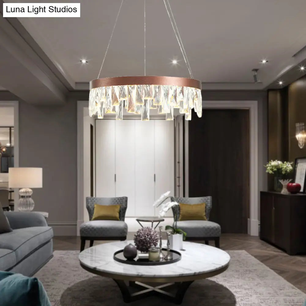 Brown Led Crystal Block Chandelier Light Contemporary Suspension For Living Room 16/23.5/31.5 Wide