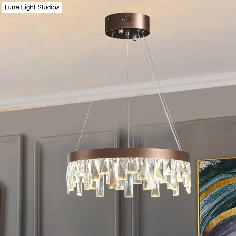 Brown Led Crystal Block Chandelier Light Contemporary Suspension For Living Room 16/23.5/31.5 Wide