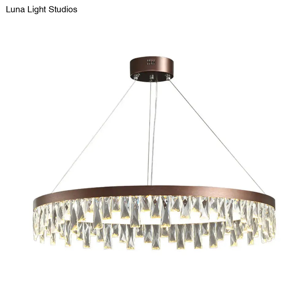 Brown Led Crystal Block Chandelier Light Contemporary Suspension For Living Room 16/23.5/31.5 Wide